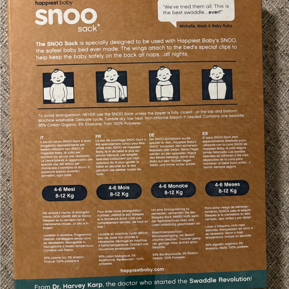 Happiest Baby SNOO Sack Organic Cotton White Size Large 4-6 Months 18-26 lbs - Picture 2 of 2